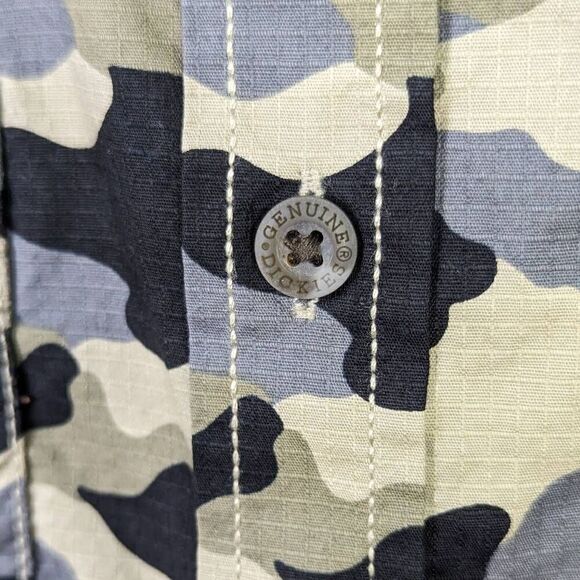 Dickies Men’s M Camo Short Sleeve Buttondown Shirt Work Wear Stretch Green Tan - Picture 4 of 6